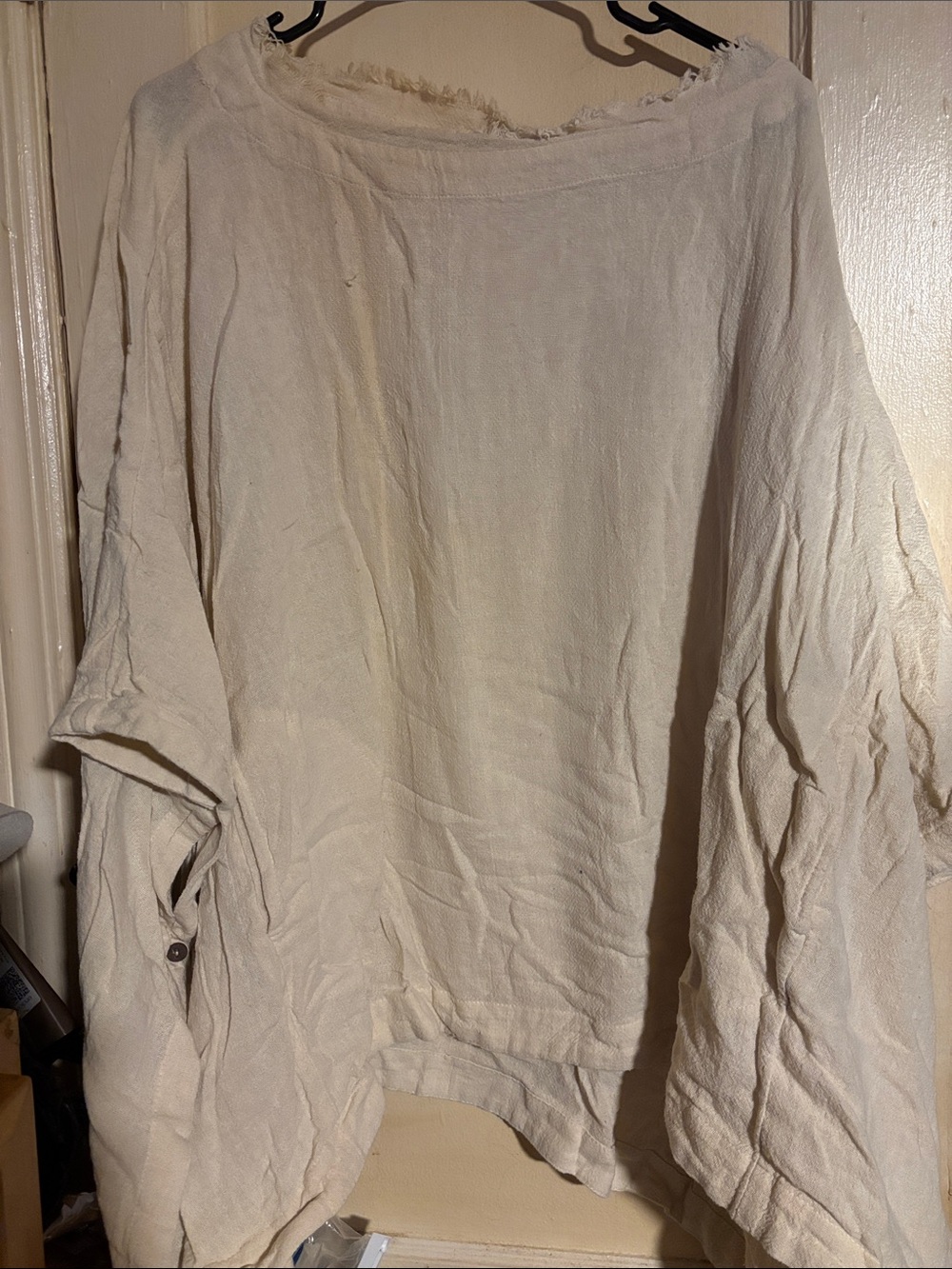 Free People set, cream color poncho styled top w-matching pants frayed edges